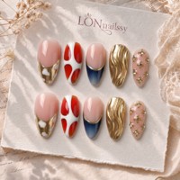 Ongles à presser en acrylique PMMA faits main, courbe 3D, forme amande moyenne, style influenceur, pour réseaux sociaux, couvrance totale, 10 pièces
