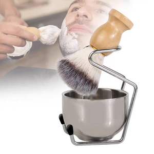 Brocha de afeitar, brocha para espuma de afeitar, tazón de jabón de acero inoxidable, brocha de afeitar manual para hombres, soporte para brocha de afeitar - Product Image 6