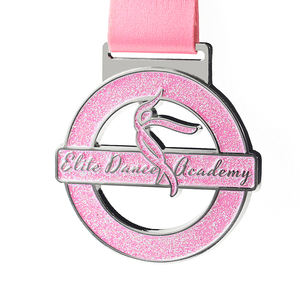 Médaille de graduation d'école de danse classique, latine et moderne, médailles personnalisées en 3D, design moulé sous pression, médailles de danse rose avec paillettes - Product Image 1