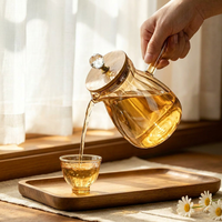 Théière en verre borosilicate ambré compatible induction avec poignée latérale, bouilloire à eau côtelée pour thé en vrac