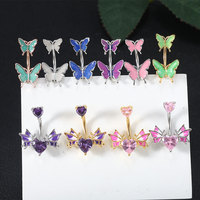 Anneau de nombril papillon tendance pour femme, bijoux de piercing 14G, bijoux de nombril d'été, vente en gros directe usine