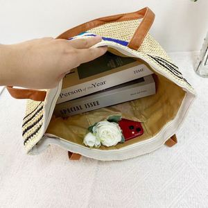 Grand sac fourre-tout en paille grande capacité avec fermeture éclair, portable, résistant à l'eau, pour voyages en extérieur, sacs de plage d'été motif Evil Eyes pour femmes - Product Image 6