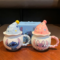 Mug en céramique Stitch de dessin animé Disney à succès avec poignée et couvercle, tasse à café et à lait pour le bureau, la maison et les cadeaux