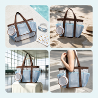 Sac de bain en maille avec logo personnalisé, séparation humide/sec, 6 poches, grande capacité, sac fourre-tout avec pochette ronde amovible