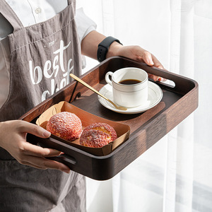 Walnut Wood Rectangular <b>Tray</b> With Handles For <b>Tea</b> Serving And Snacks Storage - Product Image 4