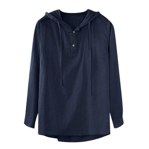 Camicia Estiva da <span class=keywords><strong>Uomo</strong></span> <span class=keywords><strong>in</strong></span> Cotone e <span class=keywords><strong>Lino</strong></span> con Cappuccio, Maniche Lunghe, Traspirante, Scollo a V, Stile Hip Hop, Tinta Unita, Confezione Singola - Product Image 6