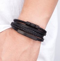 Vente chaude Alliage Métal Hommes Bracelet Multicouche Tissé En Cuir Boucle Chaîne Bracelet pour Hommes En Gros