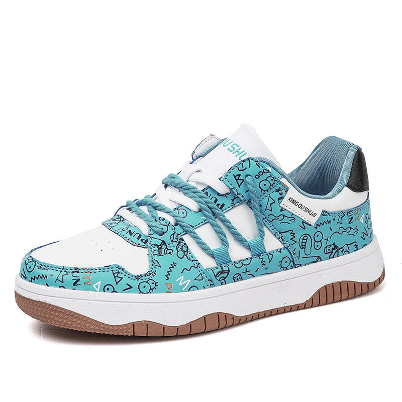 Custom Graffiti Leather Men's Skateboarding Shoes Sneakers OEM