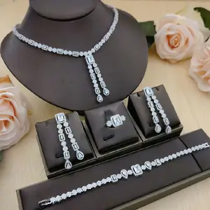 Ensemble de bijoux de luxe 4 pièces, goutte d'eau, grand Zircon cubique, dubaï, Costume de fête pour femmes, pour mariée, mariage