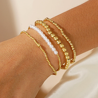 Ensemble de bracelets perlés plaqués or 14 carats Go2boho, en acier inoxydable extensible, délicats, à superposer, avec boules dorées et perles pour femmes