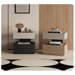 Italian <strong>Minimalist</strong> Wooden <strong>Bedside</strong> <strong>Table</strong>, 2 Drawer Bedroom Nightstand with LED Ambient Light &amp; Anti-slip Tabletop - Product Image 5