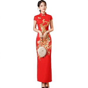 Vestido <span class=keywords><strong>Cheongsam</strong></span> Largo y Delgado de Color Rojo, Estilo de Ropa Tradicional China para Mujer Joven y Elegante, Vestido Qipao para Primavera y Verano - Product Image 1