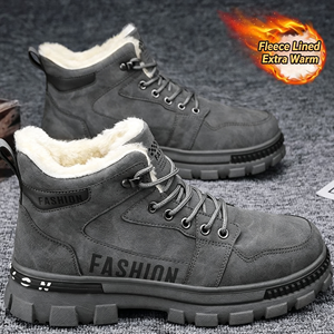 Chaussures en coton chaudes et épaisses doublées de polaire pour hommes, bottes de travail antidérapantes, chaussures de sécurité pour le travail industriel en extérieur - Product Image 1