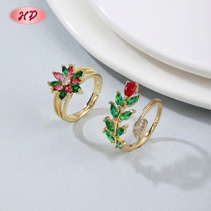 Bague Feuille et Branche en Alliage Plaqué Or 18K avec Zircon, Style Vintage, pour Femme, Accessoire de Mode Quotidien, Bijoux en Gros - Product Image 2