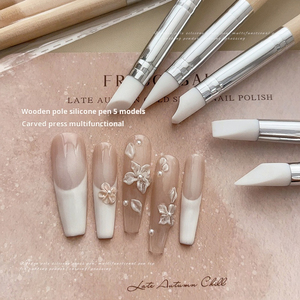 Stylo de sculpture pour ongles en silicone avec manche en bois, outil de gaufrage et de peinture, plusieurs styles pour le nail art - Product Image 2