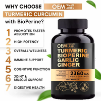 Capsule de Curcuma Biologique de Chine en Gros OEM, Supplément Naturel de Curcumine, Biopérine, Extrait de Racine d'Ail et de Gingembre
