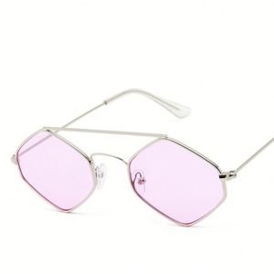Lunettes de soleil rétro carrées polygonales pour hommes avec logo personnalisé, protection UV400, monture métallique fine pour femmes - Product Image 6