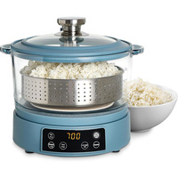 Cuisinière à riz multifonctionnelle portable en verre de 3 L à faible teneur en glucides avec panier filtrant à levage automatique, cuiseur vapeur pour riz, céréales et avoine pour la maison