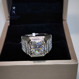 Moissanite 보석 925 스털링 실버 힙합 스타일 Moissanite 반지-아이스 아웃 큰 1ctt/3ctt 남성용 문 스톤 - Product Image 6