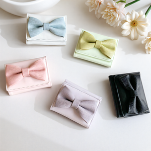 Porte-monnaie court <span class=keywords><strong>en</strong></span> cuir PU exquis et charmant avec nœud, grande capacité, durable, porte-cartes pour femmes pour un usage quotidien - Product Image 1