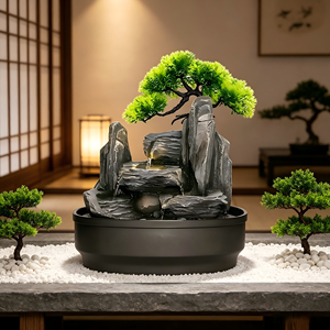 Fuente de Agua Decorativa con Bonsái y Rocas, con Luces LED, para Decoración de Escritorio en Casa u Oficina, Regalo para Relajación en Interiores - Product Image 3
