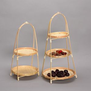 <b>Bamboo</b> woven pastry and fruit <b>basket</b>, cake display rack, handmade multi-layer storage <b>basket</b>, creative <b>bamboo</b> <b>basket</b> ornament. - Product Image 1