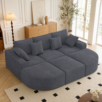 Canapé-lit modulaire extensible et convertible, chaise longue incurvée, en velours rayé, siège profond, canapé sectionnel pour école