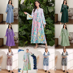 Femmes été a-ligne robe <span class=keywords><strong>broderie</strong></span> florale crêpe découpe avant cintré naturel taille ceinture perles doux Style crêpe découpe - Product Image 6