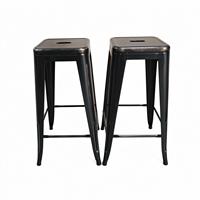 Tabouret de bar empilable à prix d'usine, finition noire vieillie, tabouret de comptoir carré en métal