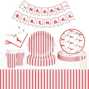DAMAI Red and White Dachshund Weiner Dog Tableware Set Disposable Paper <b>Plates</b> Red Striped Party <b>Plates</b> Napkins for Baby <b>Shower</b> - Product Image 1