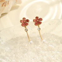 Vente en gros d'émail coloré fleur perle frange ensemble de bijoux hypoallergénique en acier inoxydable boucle d'oreille anneau ouvert accessoire assorti