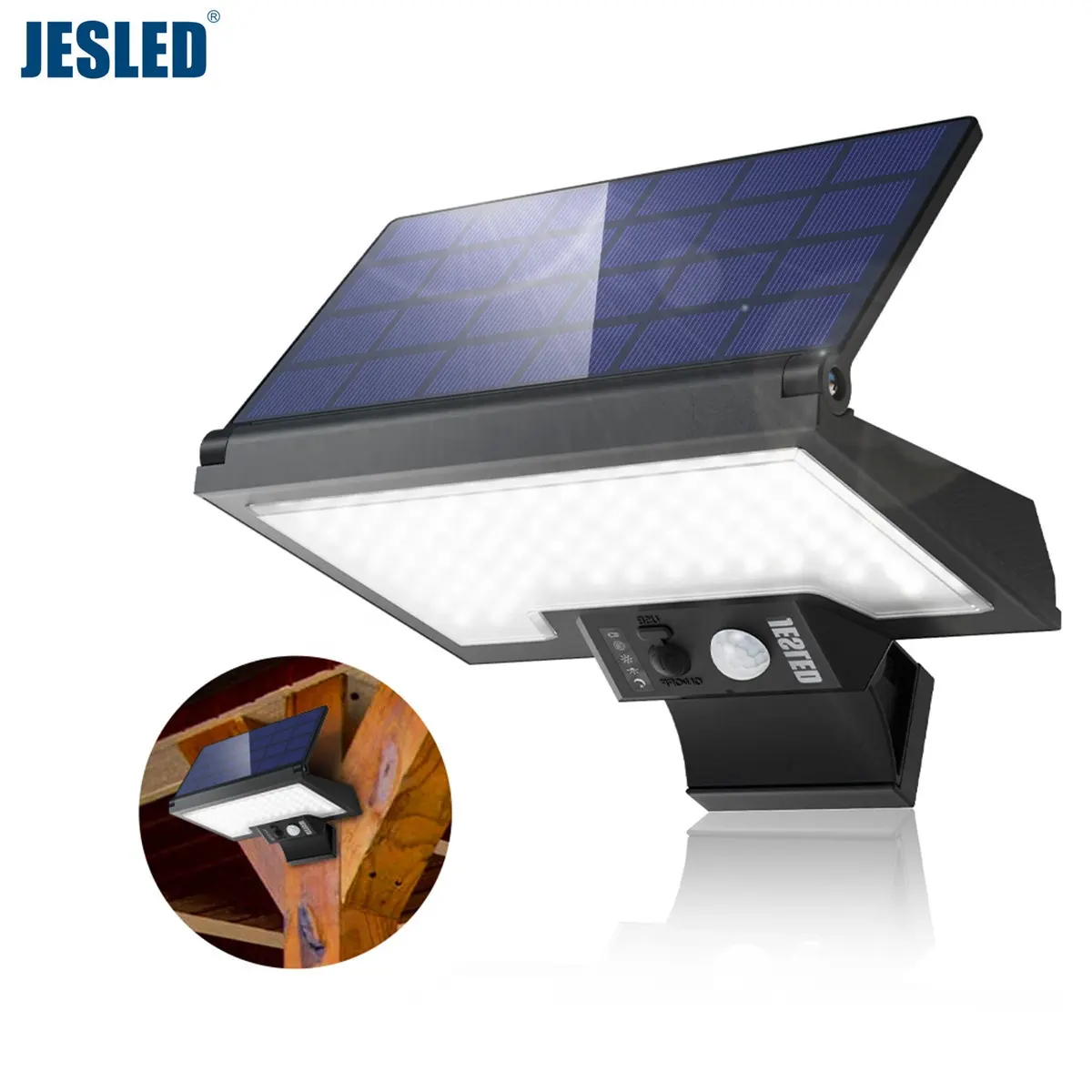 JESLED 태양 보안 조명 108LED 4 모드 태양 광 조명 야외 USB 충전 LED 태양 광 스포트 조명