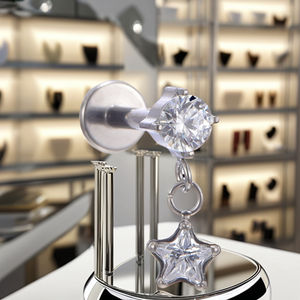 Fuxuan Astm F136 Titanium Prong Set Ronde Zirkoon Met Hart Bungelende Tragus Helix Intern Schroefdraad <span class=keywords><strong>Labret</strong></span> Piercing Sieraden - Product Image 4