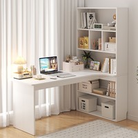 Bureau d'angle en bois de luxe avec bibliothèque intégrée, design moderne et luxueux pour la maison, la chambre à coucher, l'utilisation d'ordinateurs, le rangement de livres