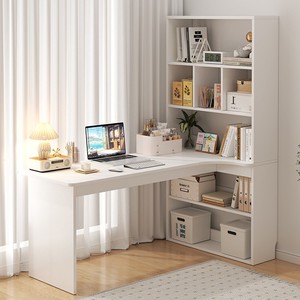Luxury Wood Corner Desk Integrated Bookshelf Combination Modern Light Luxury Design for Home Bedroom Computer Use <strong>Book</strong> <strong>Storage</strong> - Product Image 4