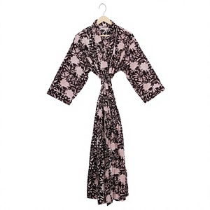 Bata Kimono para Mujer 100% Algodón Puro Hecha a Mano con Cuello en V, Estampado Animal, Cierre con Cordón, Transpirable, Suave, Cómoda y Elástica - Product Image 1
