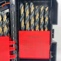 Juego de Brocas Helicoidales HSS M35 Co5% de 29 Piezas en Caja de Plástico, Acabado Negro Dorado para Metal Endurecido, Hierro y Acero Inoxidable, Mercado Estadounidense
