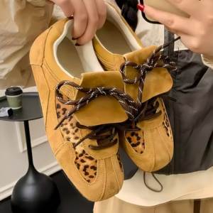 MIU High Quality Womens Leopard Print Trainer Shoes Lightweight Breathable Walking Shoes Luxury Cow <b>Leather</b> Outdoor <b>Sneakers</b> - Product Image 1
