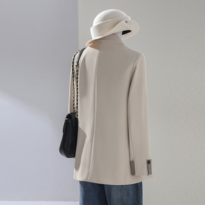 Women's Blazer Off White Loose Fit Solid Color <b>Wool</b> Blend Casual Suit Jacket With Pocket General Purpose Type GDX908 - Product Image 4