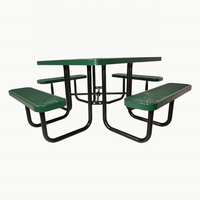 Mobilier d'extérieur commercial Table de pique-nique carrée en acier de 46 pouces avec banc Chaise de table à manger en métal pour l'extérieur Restaurant Jardin Patio