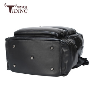 Tiding Genuine Leather <b>Backpack</b> <b>Black</b> Men's Business Travel Laptop Bag With 3D Mesh Back Cushioning - Product Image 3