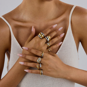 Two Tone Geometric <b>Ring</b> <b>Set</b> For Women <b>Gold</b> Silver Color Block Jewelry Gift Fashion <b>Rings</b> - Product Image 4