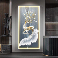 Peinture décorative moderne de luxe en porcelaine et cristal, avec éclairage LED à télécommande, tableau mural suspendu