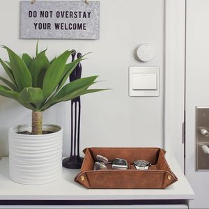 <b>Men</b>'s PU <b>Valet</b> Tray Bedside Table Organizer Tray Tray Watches Wallets Cell Phones Keys Office Travel Dresser Leather Single - Product Image 2