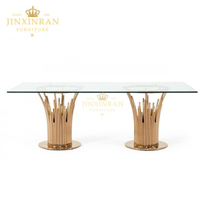تصاميم جديدة أو طاولات طعام حديثة فاخرة ذهبية من الزجاج المقسى - Product Image 4