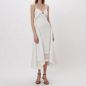 Nouveau modèle Robes d'été dos nu en lin <span class=keywords><strong>kaki</strong></span> à bretelles fines Vente en gros <span class=keywords><strong>Robe</strong></span> en lin blanc <span class=keywords><strong>Robe</strong></span> en soie pour femme - Product Image 1