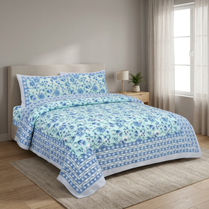 Wholesale Organic Cotton King Quilt Hand Block Printed Jaipuri Kantha <b>Comforter</b> Reversible Floral Duvet Vibrant Organic Quilt - Product Image 2
