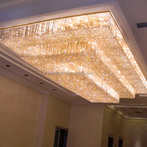 Sang Trọng Đèn Chùm Bắc Âu Trang Trí Nội Thất Thương Mại Không Gian Khách Sạn Vàng Lớn Thủy Tinh Hình Chữ Nhật Trần Pha Lê <span class=keywords><strong>LED</strong></span> Đèn Chùm - Product Image 1