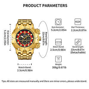 YaLaLuSi Reloj de lujo multifuncional para hombre con correa dorada <span class=keywords><strong>y</strong></span> esfera atmosférica, caja de regalo moderna <span class=keywords><strong>y</strong></span> práctica - Product Image 5