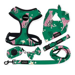 レアウィー犬用アクセサリー レオパード柄犬用ハーネスセット カスタム高級子犬用リード 首輪 うんち袋 バンダナ 通気性犬用ハーネス - Product Image 3